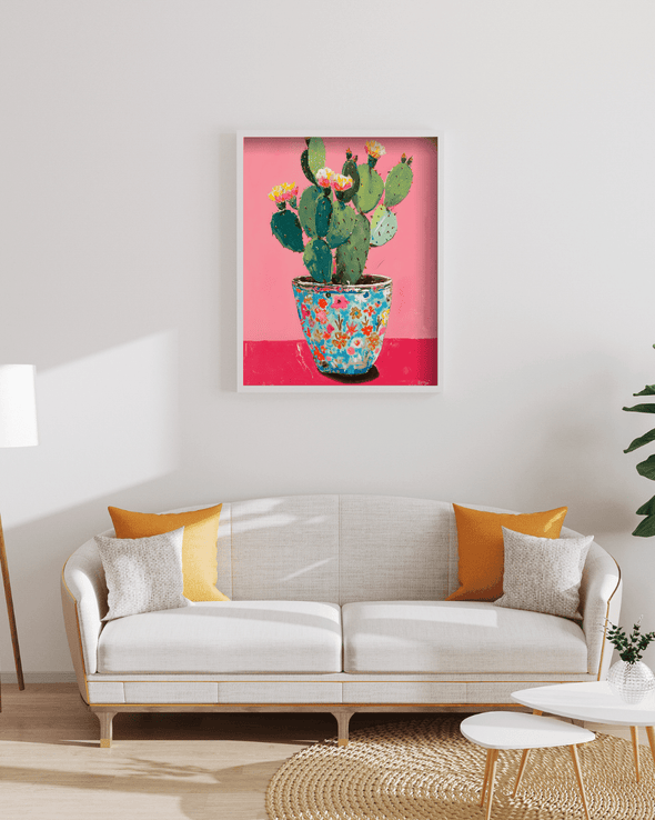 Blooming Cactus in Mexican Pot - MartsWall