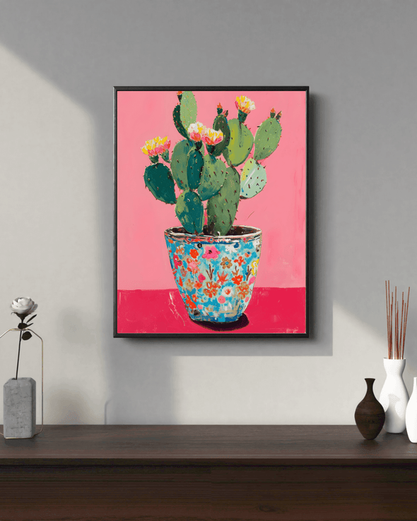 Blooming Cactus in Mexican Pot - MartsWall