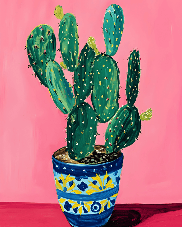 Mexican Cactus in Blue Talavera - MartsWall